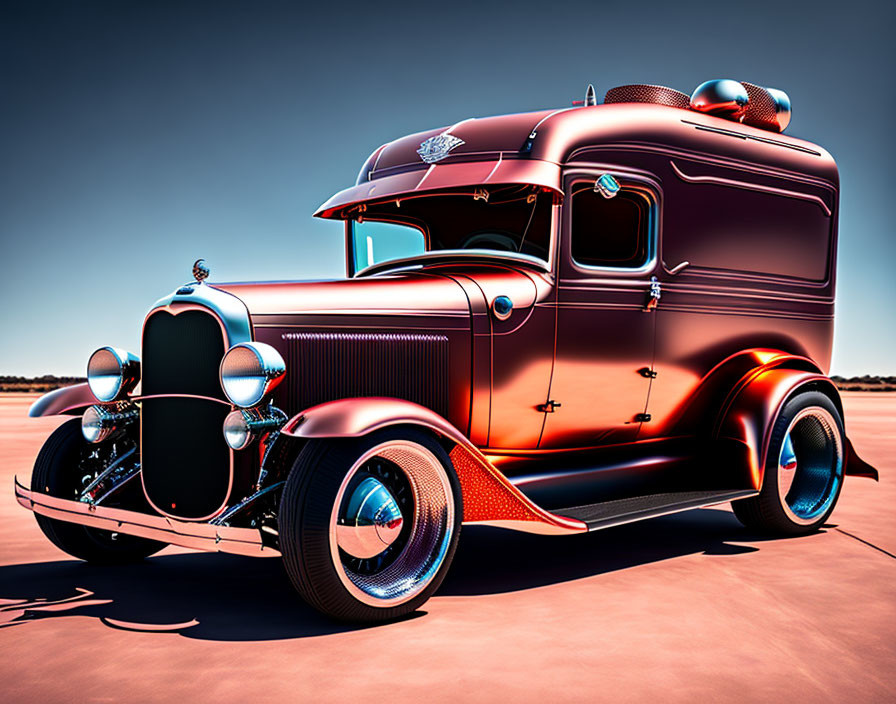 Vintage Red Hot Rod with Custom Modifications on Flat Surface