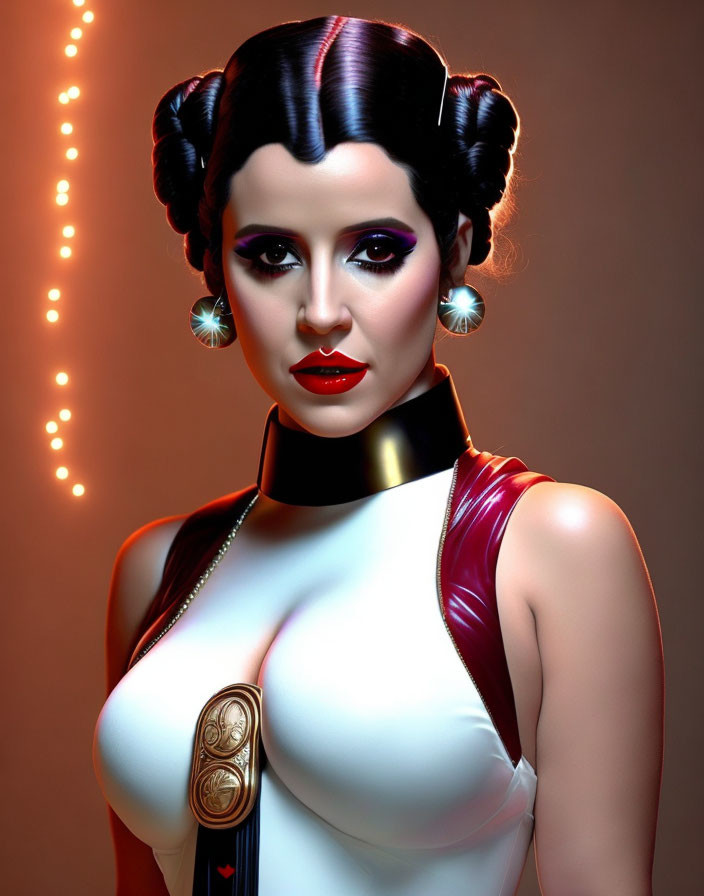Digital artwork featuring woman with stylized hair and sci-fi outfit