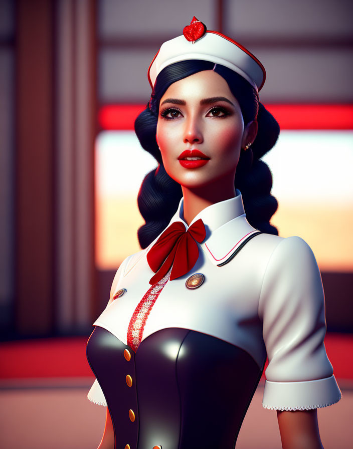 3D Illustration of Woman in Retro Nurse Uniform