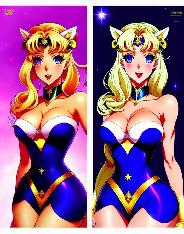 Blonde-haired anime character in Sailor Moon style with crescent moon costume