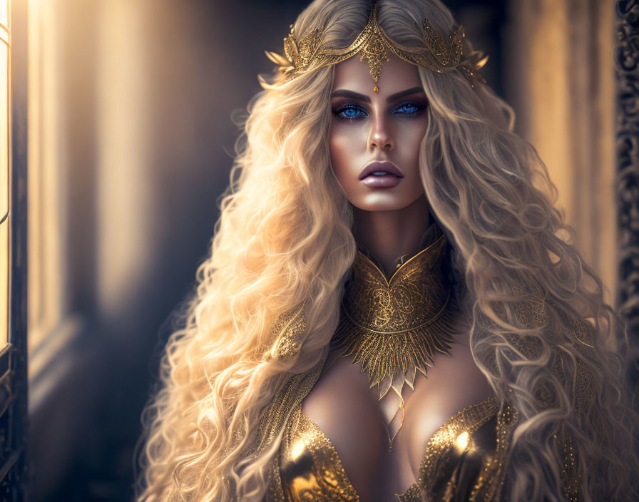 Blonde Figure with Blue Eyes and Golden Attire