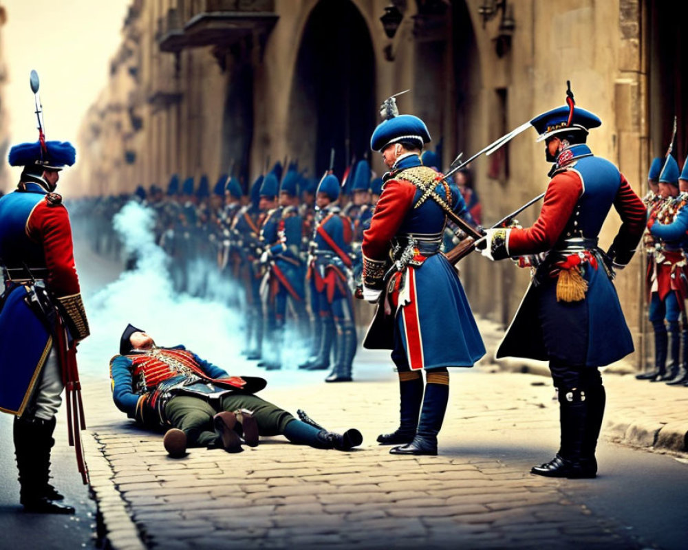 Ceremonial guards reenact fallen soldier scene