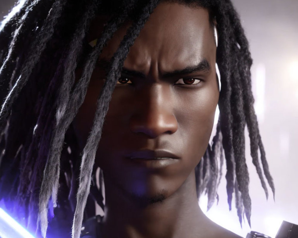 Male Figure with Dreadlocks and Glowing Light Reflections