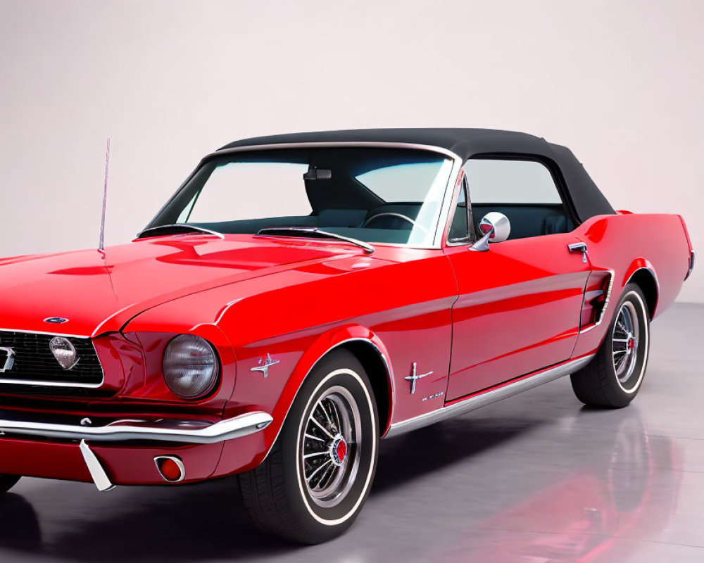 Vintage Red Ford Mustang Convertible with Black Top and Chrome Details