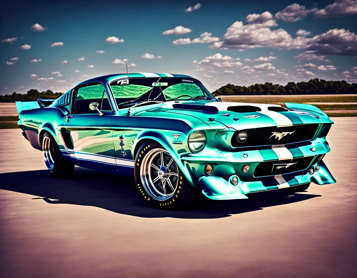 Vintage Shelby Mustang GT500: Turquoise with White Stripes