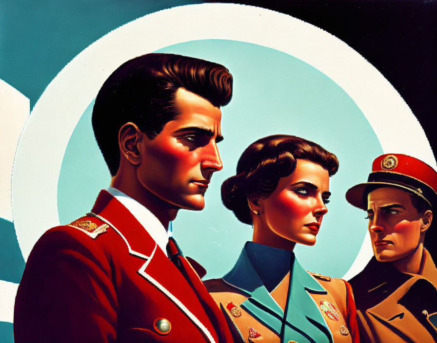 Military Attired Trio in Stylized Illustration
