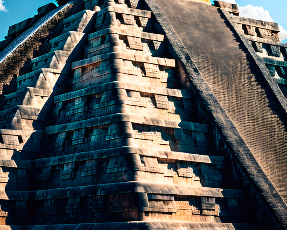 Ancient El Castillo Pyramid at Chichén Itzá on a Sunny Day