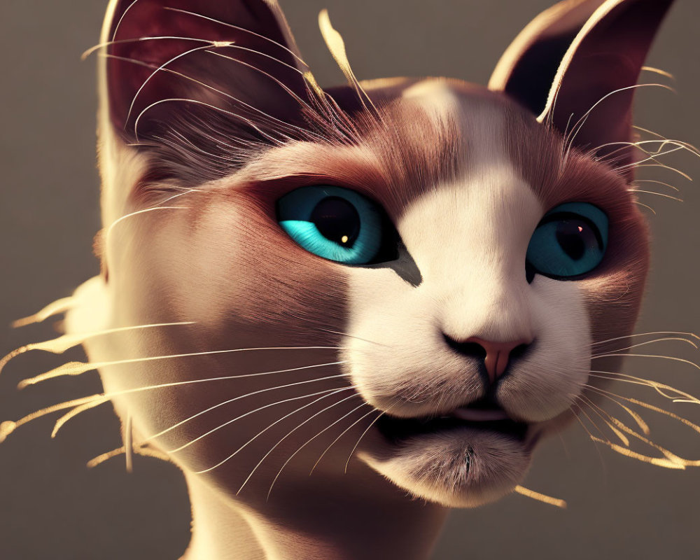 Stylized digital artwork: Cat with blue eyes and white whiskers