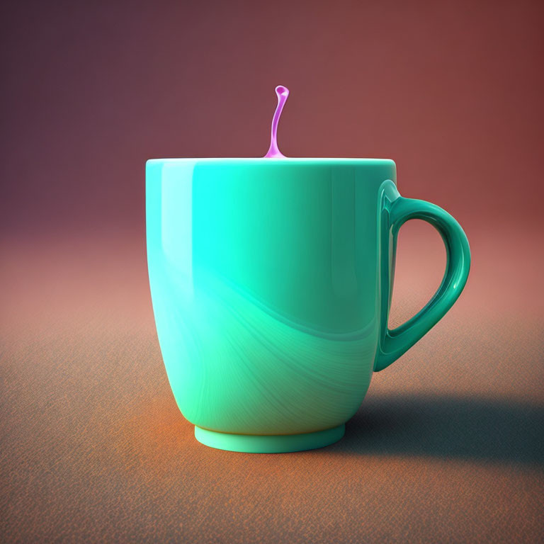 Teal Ceramic Cup with Glossy Finish and Purple Liquid Droplet