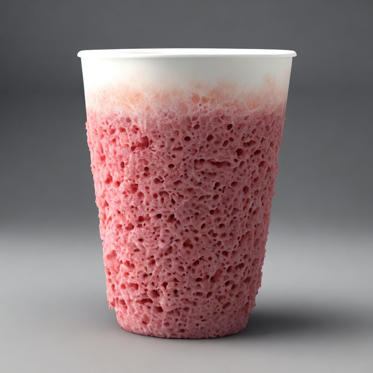 White Cup Textured Like Pink Sponge on Gray Background