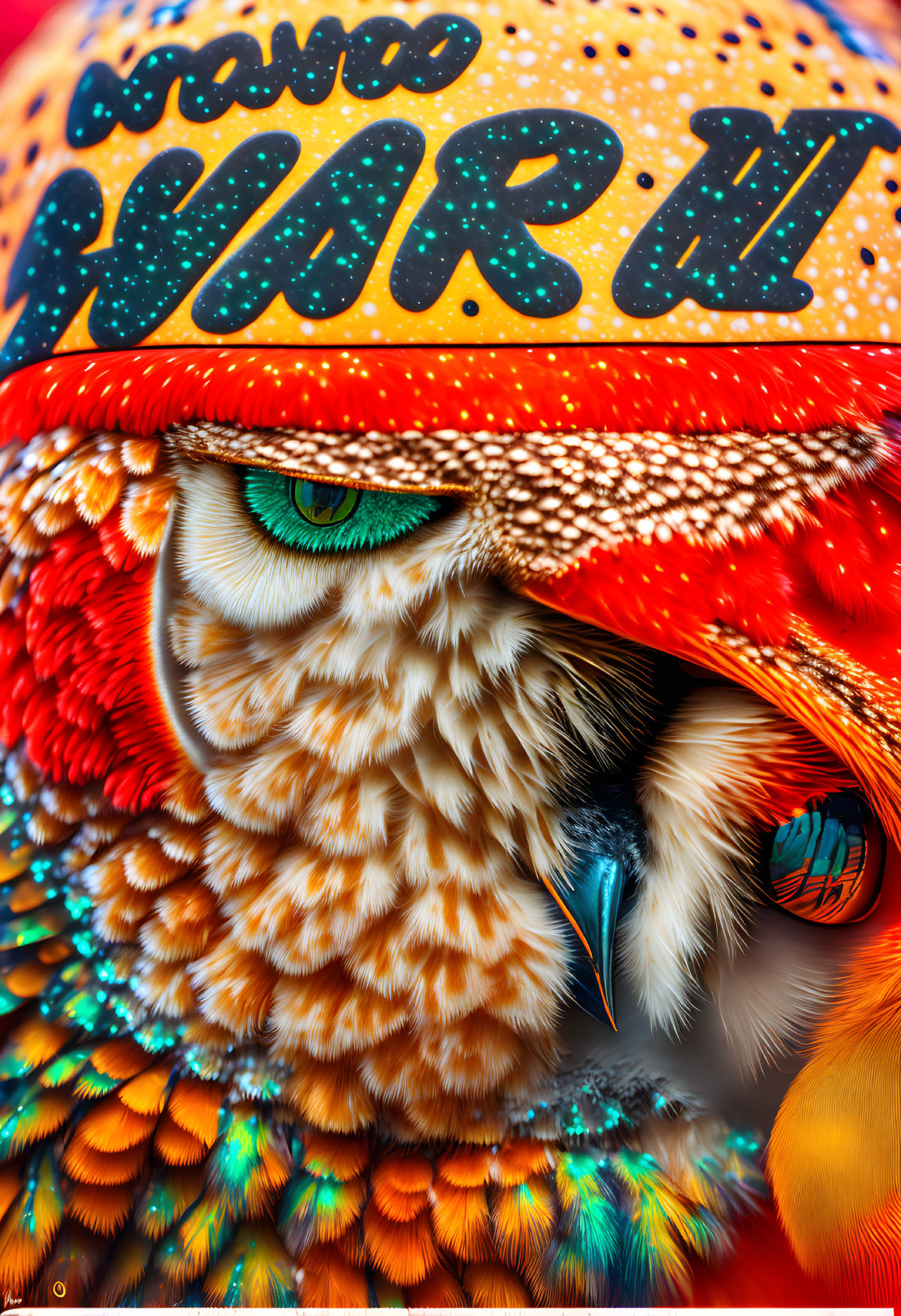 Colorful Digital Artwork: Owl with Intricate Patterns and Textures