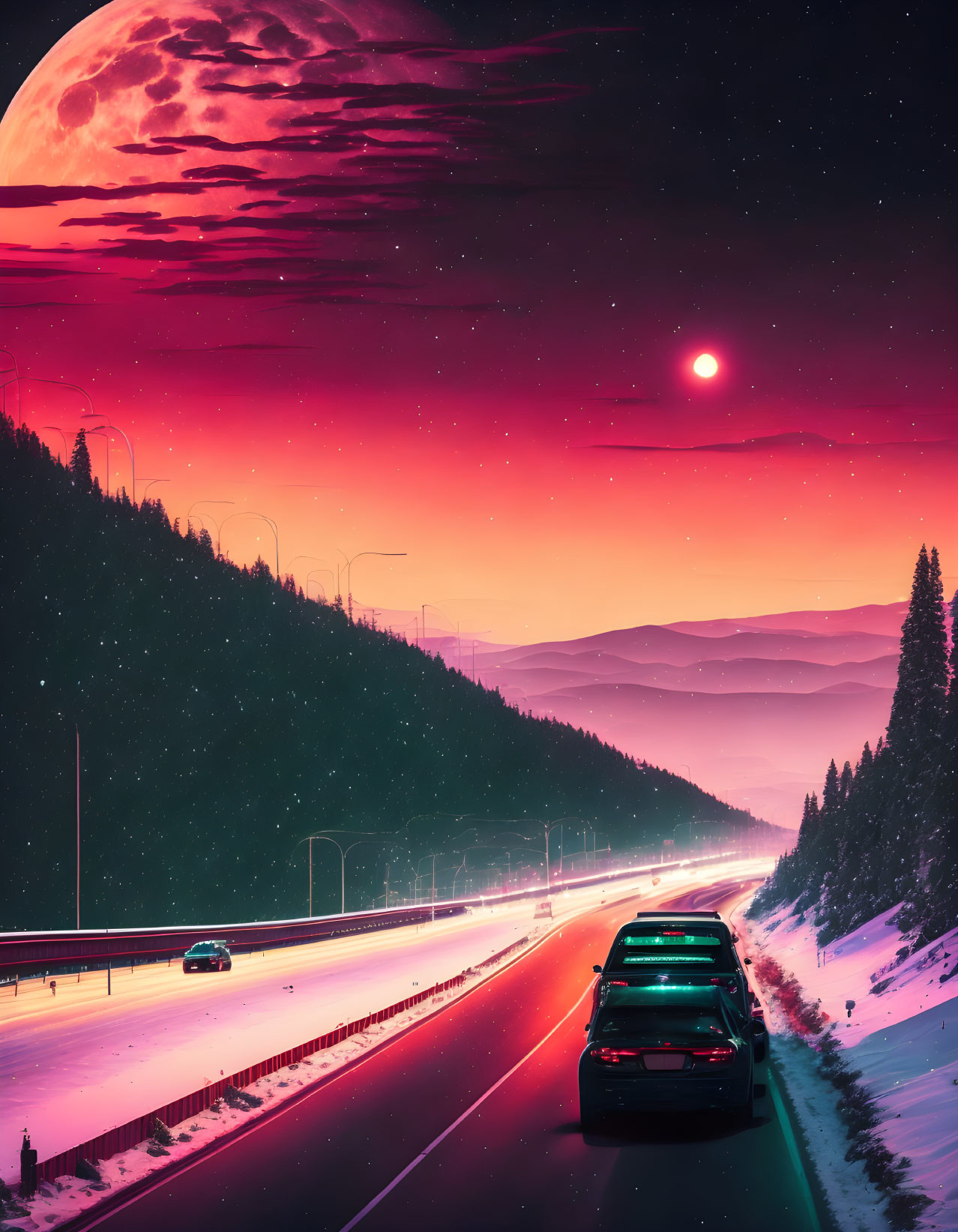snow & red moon highway © Gerald B. 