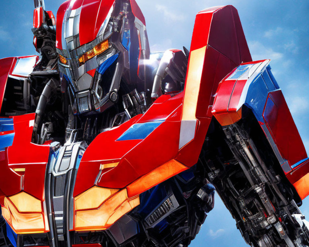 Detailed Close-Up of Optimus Prime in Red and Blue Armor
