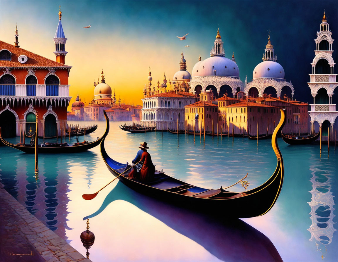 .Riding on a gondola of Venice