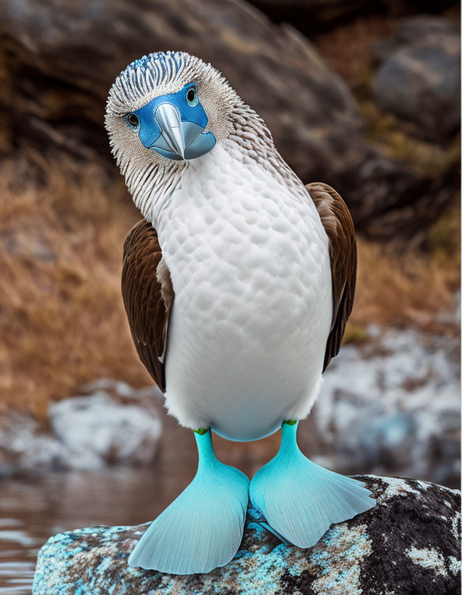 Blue-Footed Booby with Piercing Blue Eyes and Webbed Feet