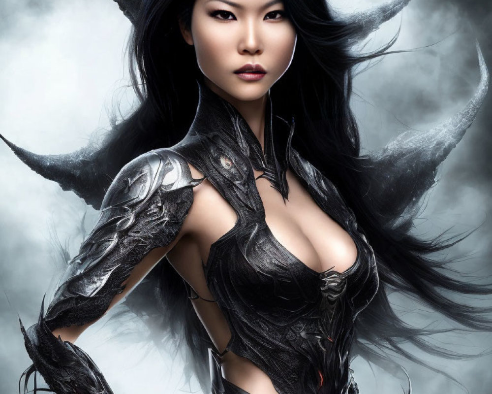 Dark Fantasy Armor Woman with Wing-like Shoulder Pads