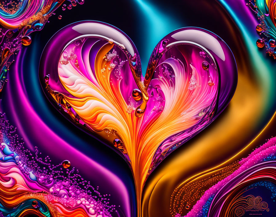 Colorful Heart-Shaped Abstract Art with Swirling Patterns