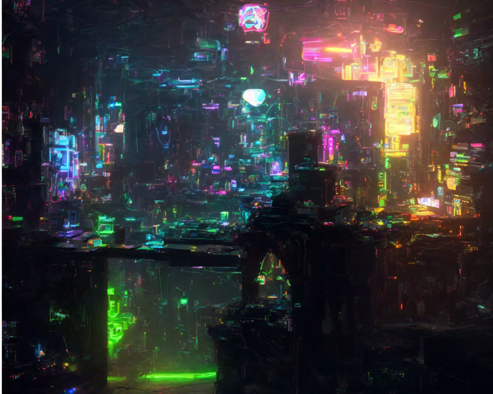 Futuristic cyberpunk cityscape with neon lights