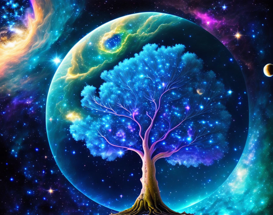 Luminous tree branches resembling nebulae in cosmic scene