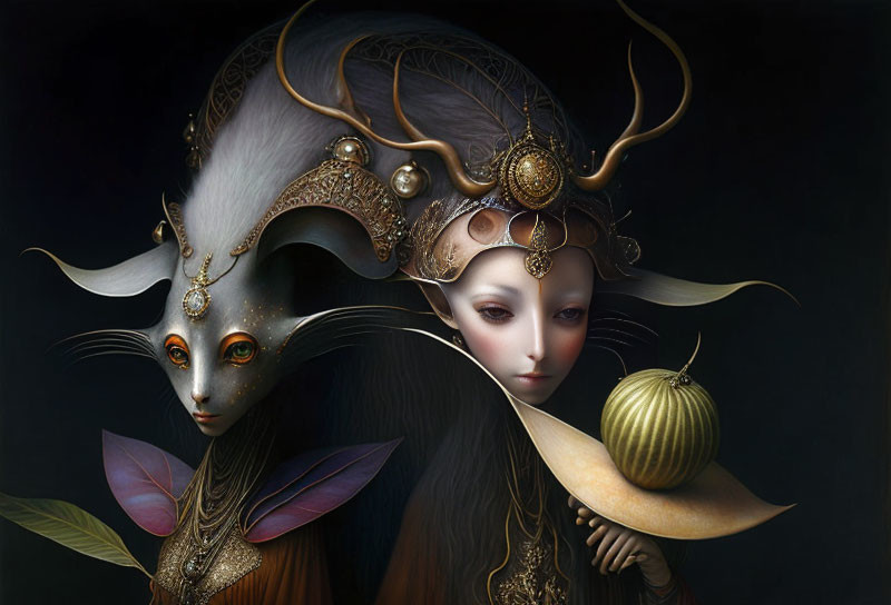 Ethereal Duo: Ornate Headpieces & Delicate Features