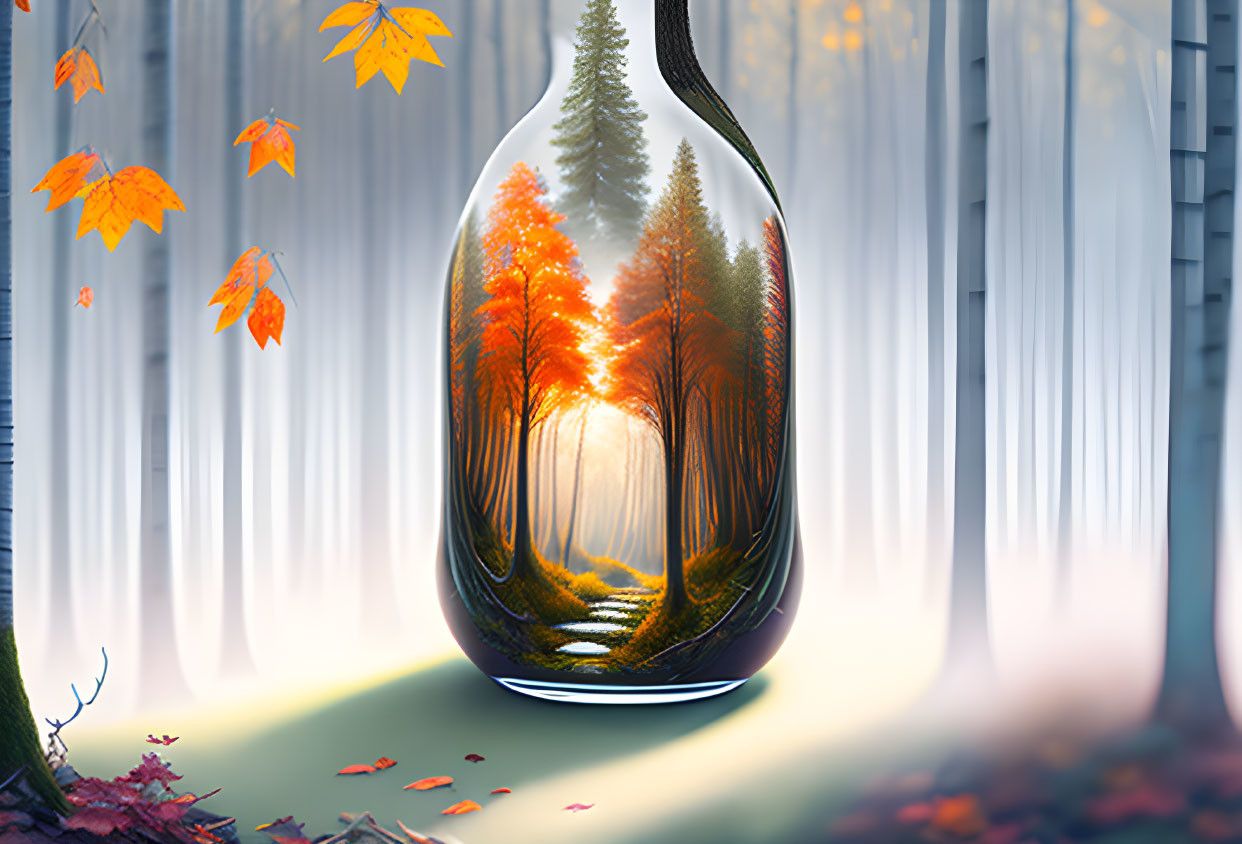 Enchanted Autumn Forest in Glass Bottle