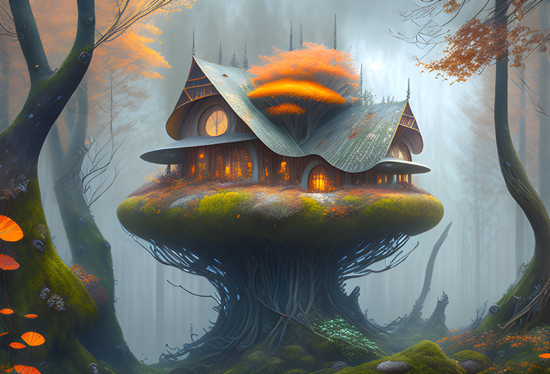 Enchanted Mushroom House in Autumn