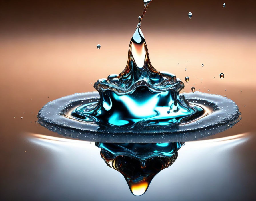 Symmetrical water droplet impact creates suspended droplets in high-speed photo