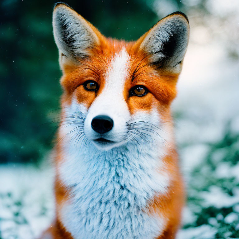Vivid red fox with sharp eyes in snowy setting.