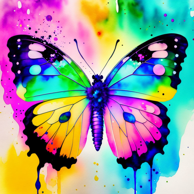 Colorful Butterfly Watercolor Painting with Blended Spectrum of Colors