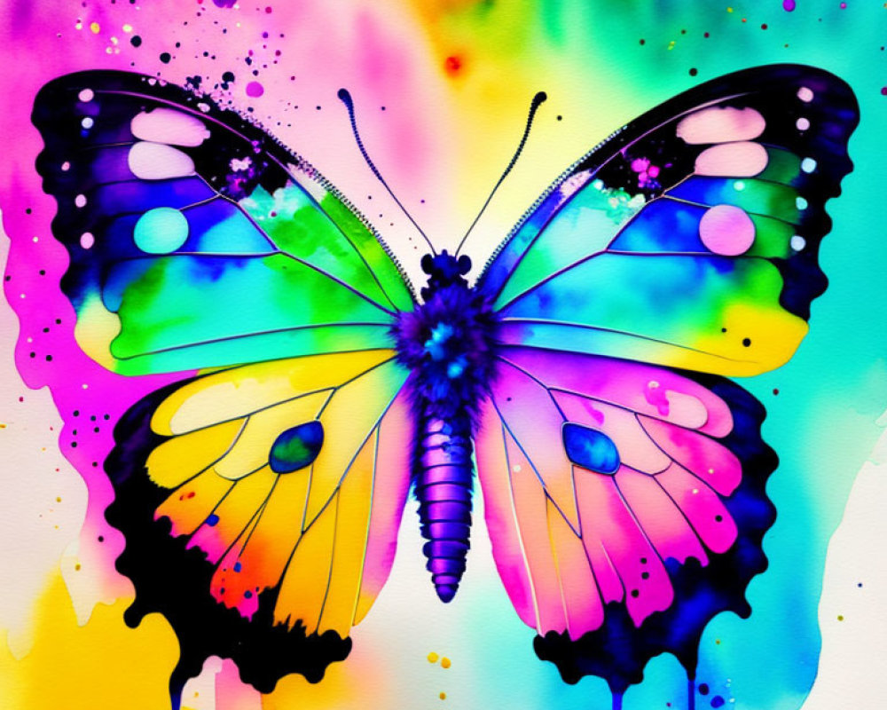 Colorful Butterfly Watercolor Painting with Blended Spectrum of Colors
