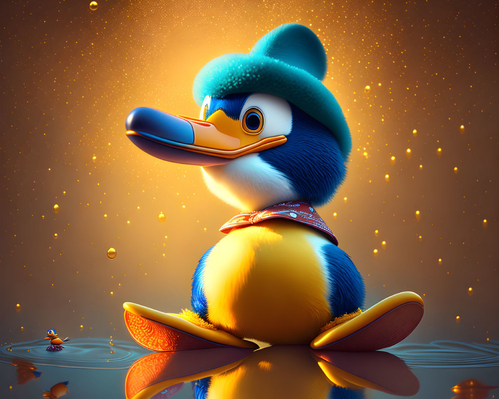 Vibrant Duck Illustration with Blue, Yellow, and Red Colors