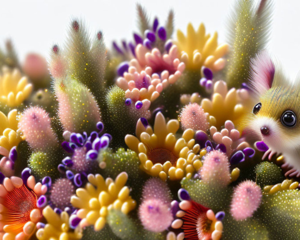 Colorful Coral-Like Plants with Whimsical Fluffy Rodent