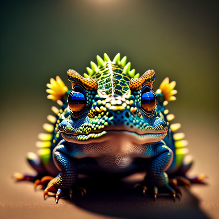 Colorful Frog with Reflective Eyes Against Soft-focus Background