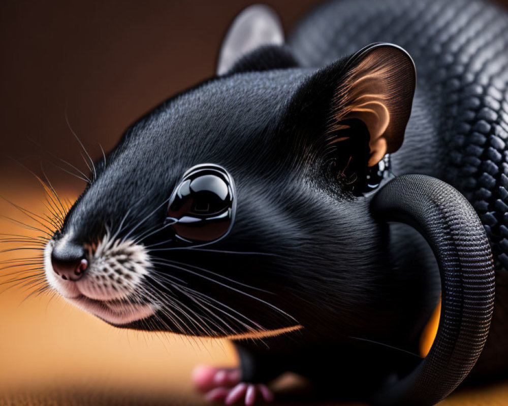 Stylized digital image of black mouse with shiny eyes and large ears