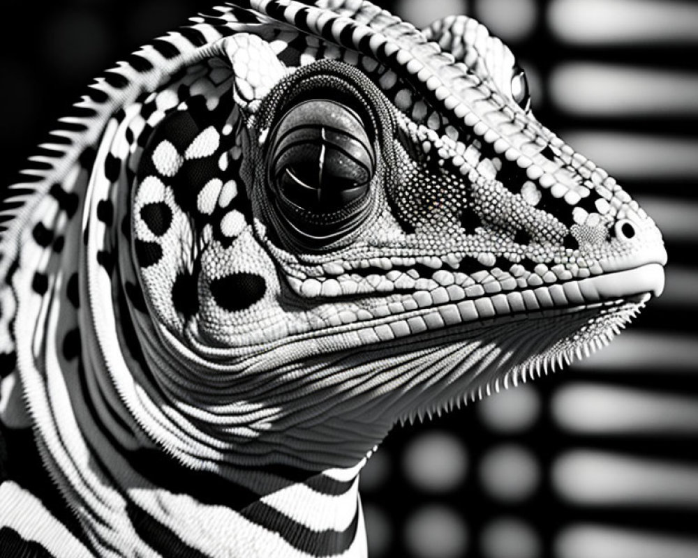 Detailed Black and White Iguana with Intricate Skin Patterns