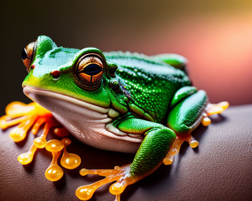 Colorful Frog with Red Eyes and Orange Feet on Smooth Surface