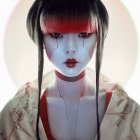 Futuristic geisha digital artwork with cybernetic enhancements