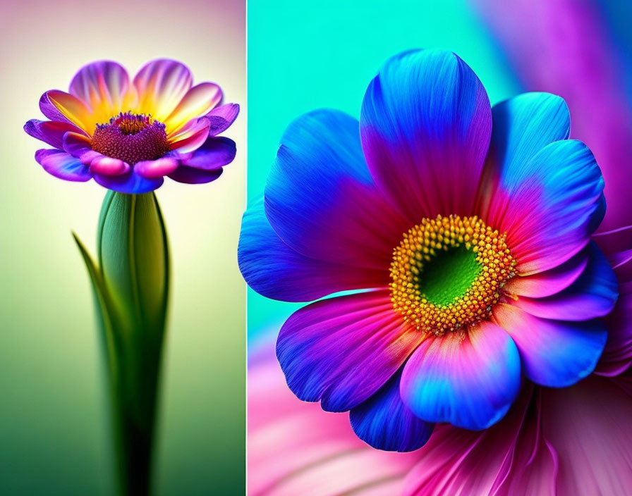 Colorful Flowers with Gradient Petals on Soft Backgrounds