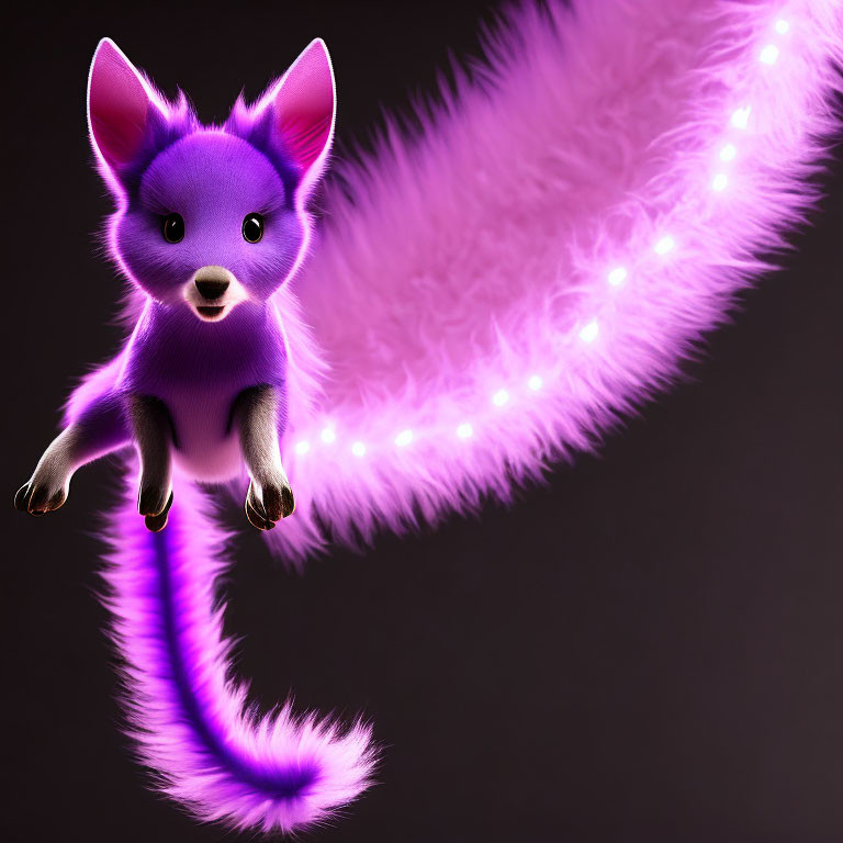 Vivid Purple Cartoon Creature with Glowing Lights on Dark Background