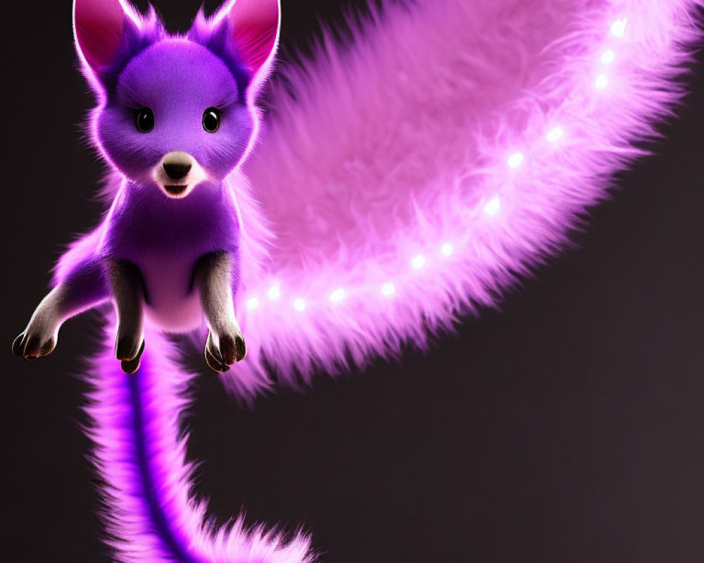Vivid Purple Cartoon Creature with Glowing Lights on Dark Background
