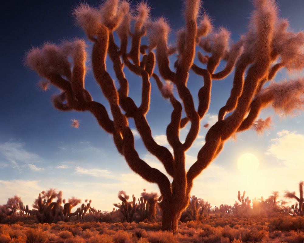 Majestic Joshua tree in desert sunset landscape