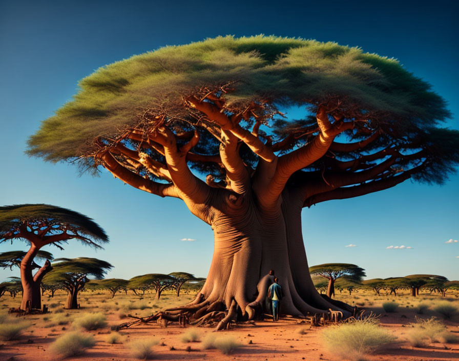 Majestic baobab tree in savanna landscape