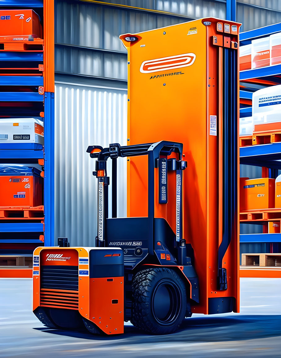 Orange and Black Reach Stacker Forklift in Container Yard