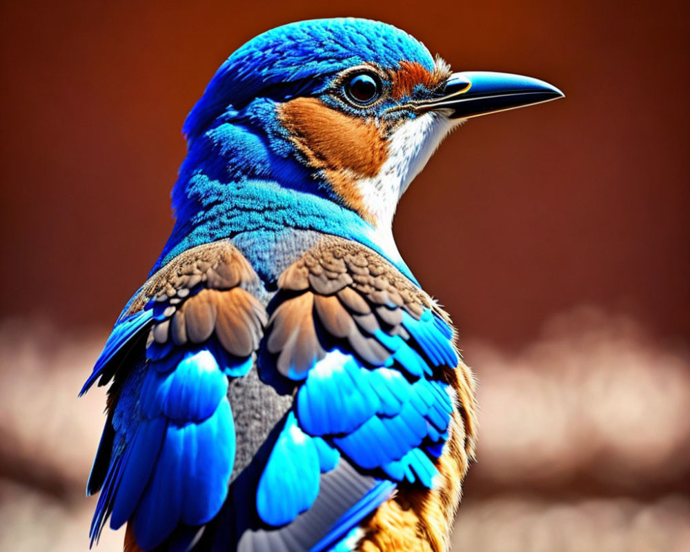 Colorful Bird with Blue and Orange Feathers on Blurry Background