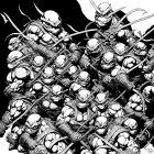 Dynamic Black and White Ninja Turtles Illustration with Various Weapons