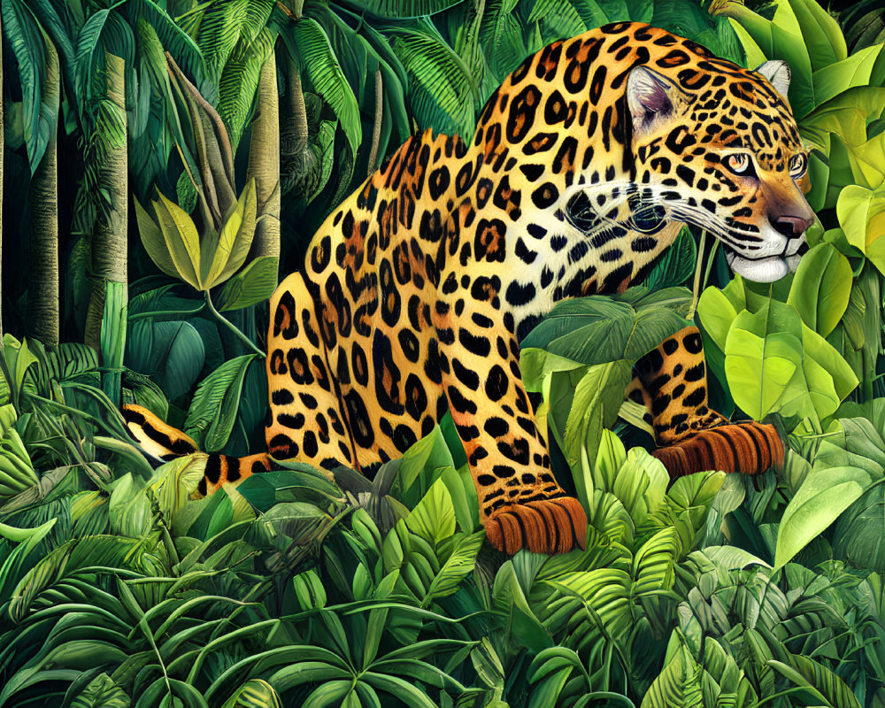 Colorful Leopard Illustration in Lush Jungle Setting