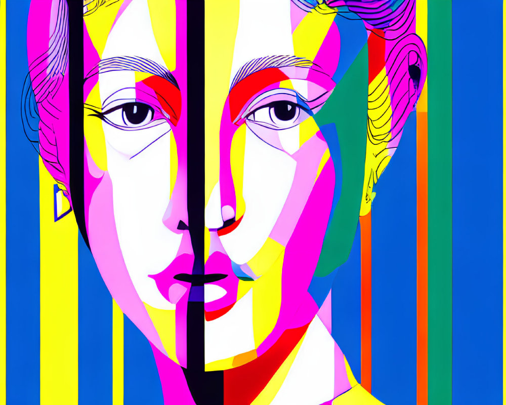 Vibrant Pop Art Female Face with Colorful Segments