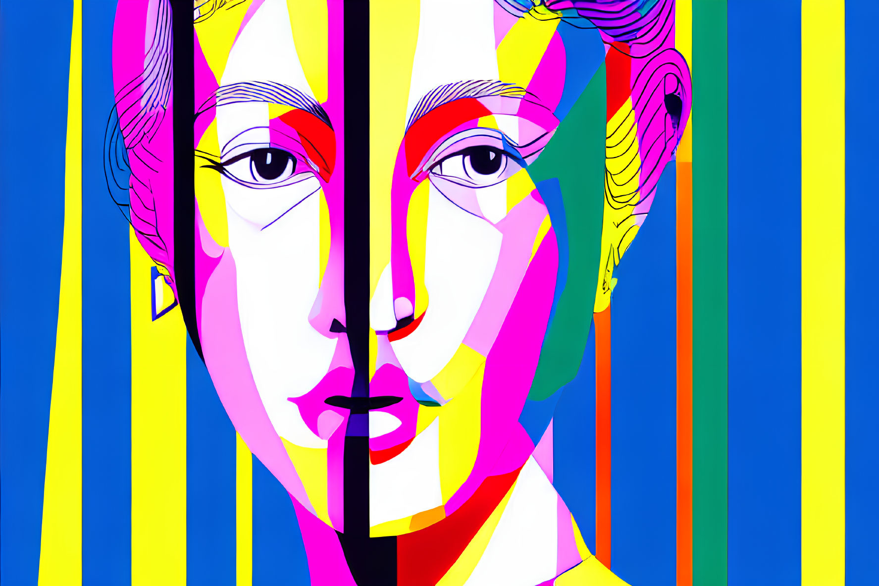 Vibrant Pop Art Female Face with Colorful Segments