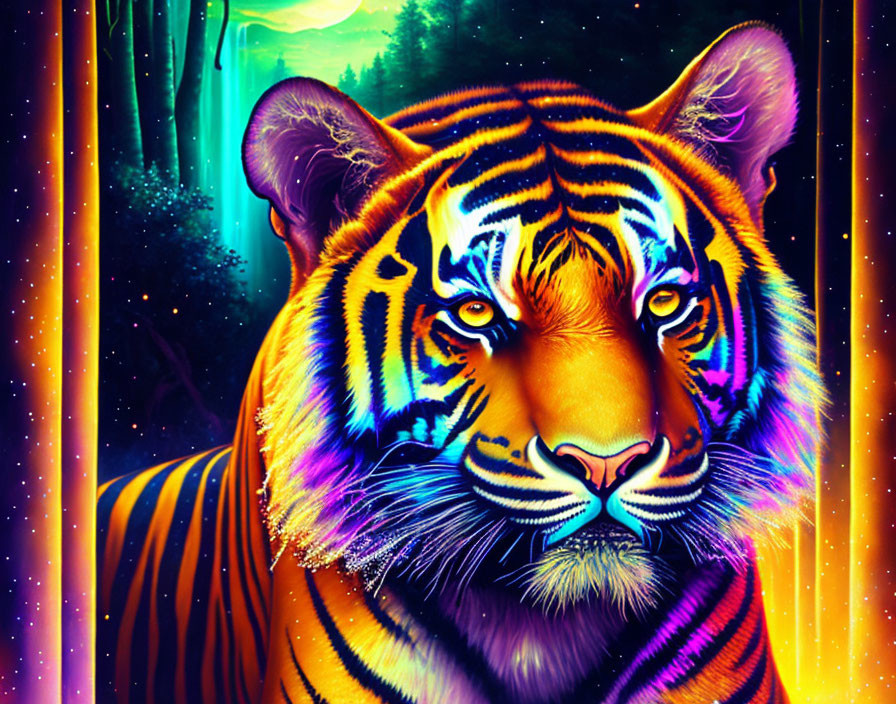 Colorful Tiger Artwork in Cosmic Setting