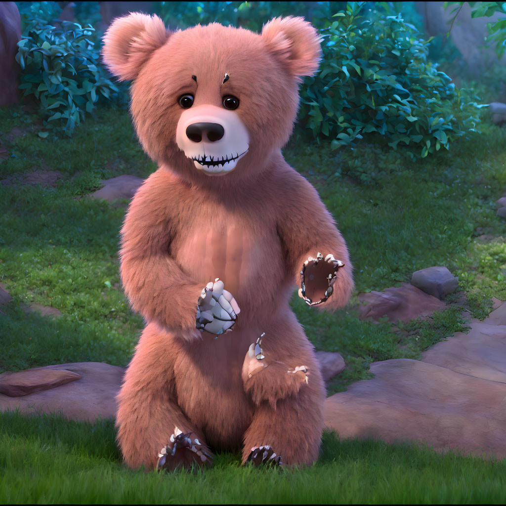 Friendly Bear Standing in Forest - 3D Animated Image